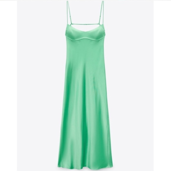 SOLD ON lNSTA Zara satin dress bloggers fav slip mint green maxi midi - Picture 5 of 7